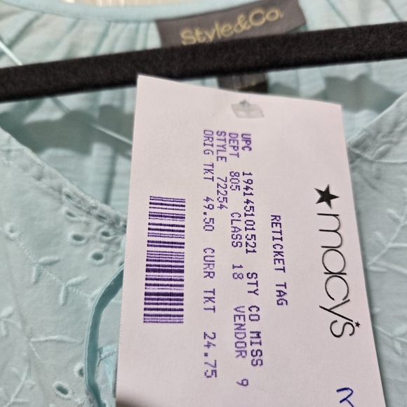 NWT Style & Co women's peasant blouse eyelet trim tie-neck size M - Picture 2 of 8